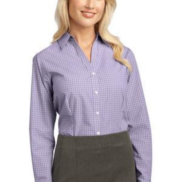 Ladies Plaid Pattern Easy Care Shirt Thumbnail