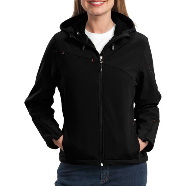Port Authority Ladies Textured Hooded Soft Shell Jacket Thumbnail